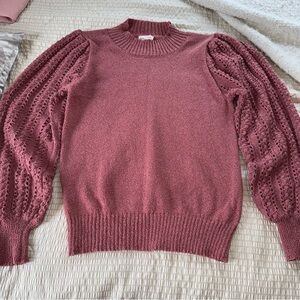 Rose Mock Neck Boucle Sweater Open Knit Balloon Sleeves small